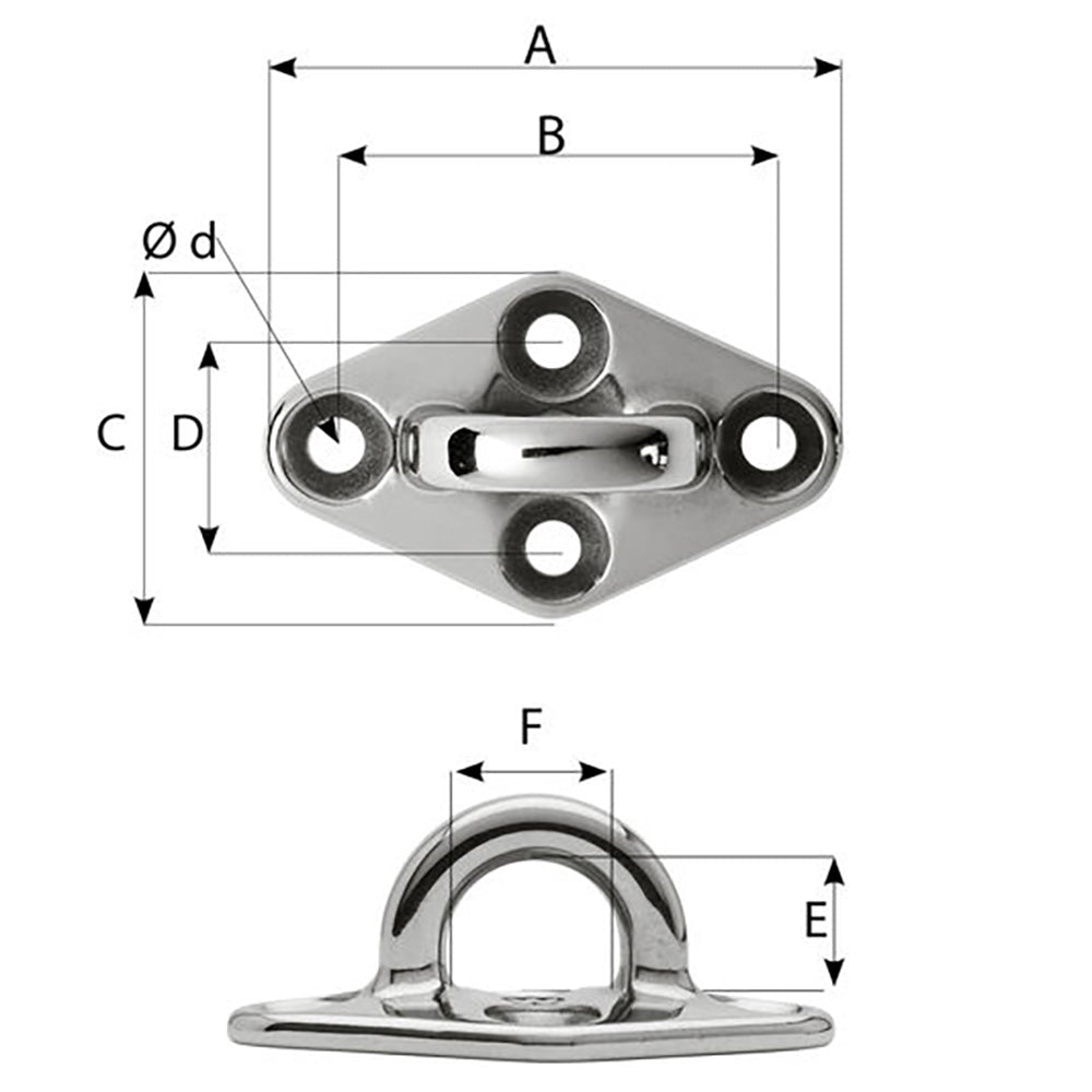 Wichard Diamond Pad Eye - Round - 60mm Length (2-23/64") - M5 Screw [6644]